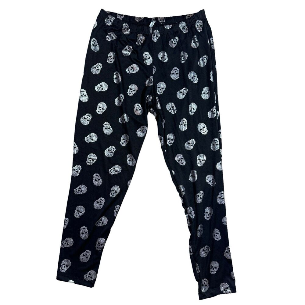 Flash Skull Black White Fleece Pants Gothic Skeleton Bottoms Woman's Size 2X NWT